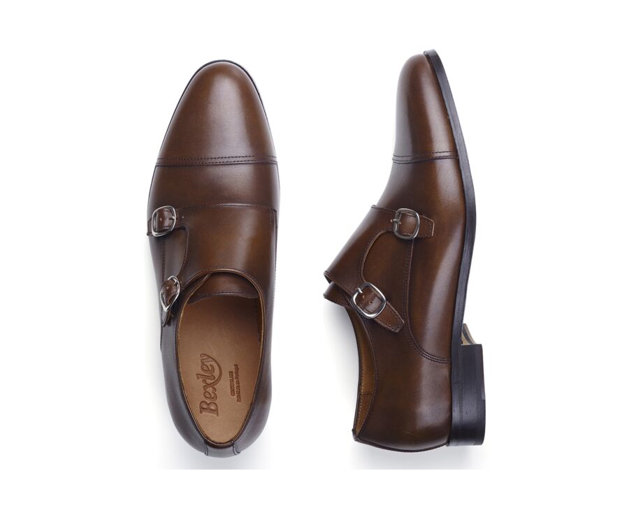 Men’s Double Monk Strap Shoes Caramel Patina - CHEWTON