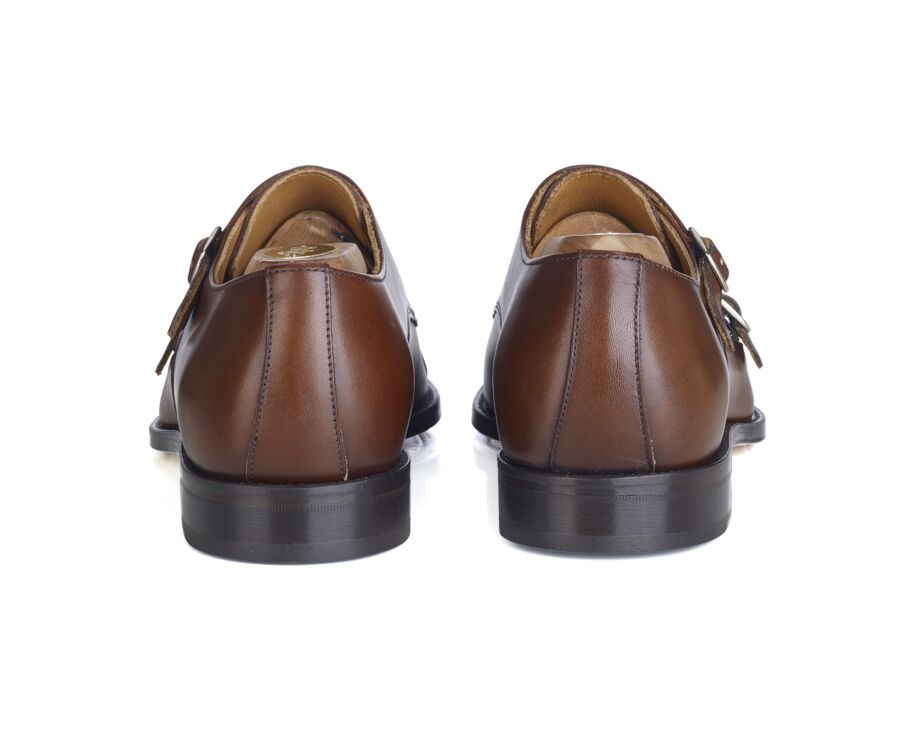 Men’s Double Monk Strap Shoes Cognac Patina - LANGFORD