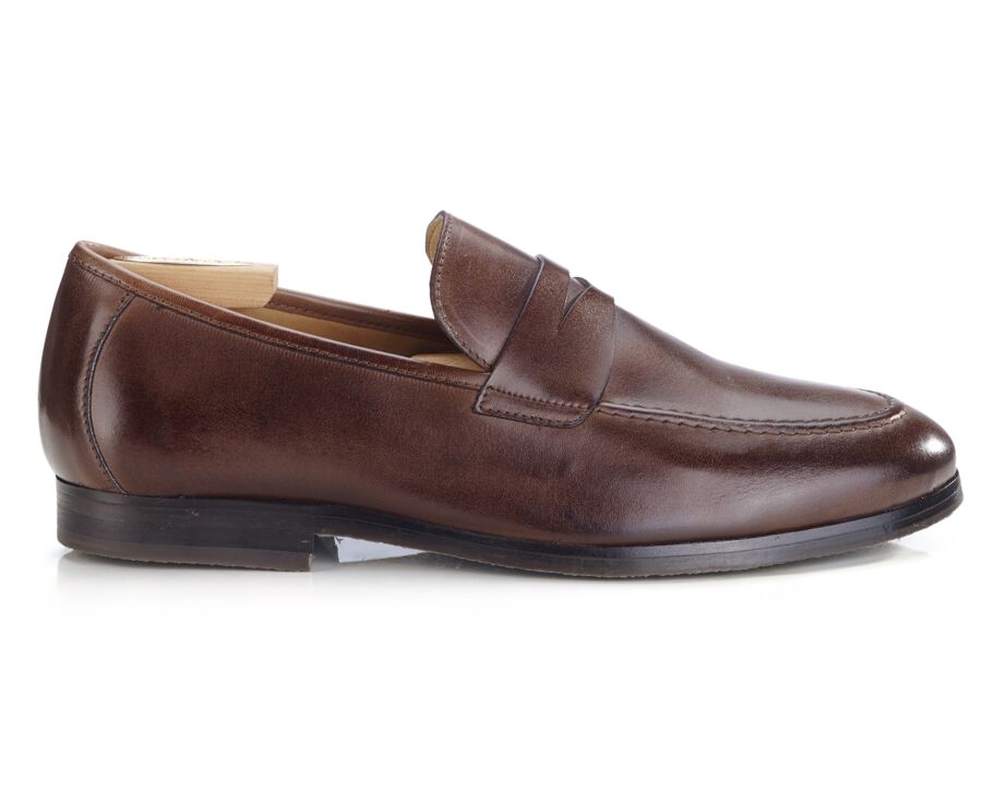 Patina Chocolate Men's penny loafers - Rubber Outsole - DERVIO II GOMME