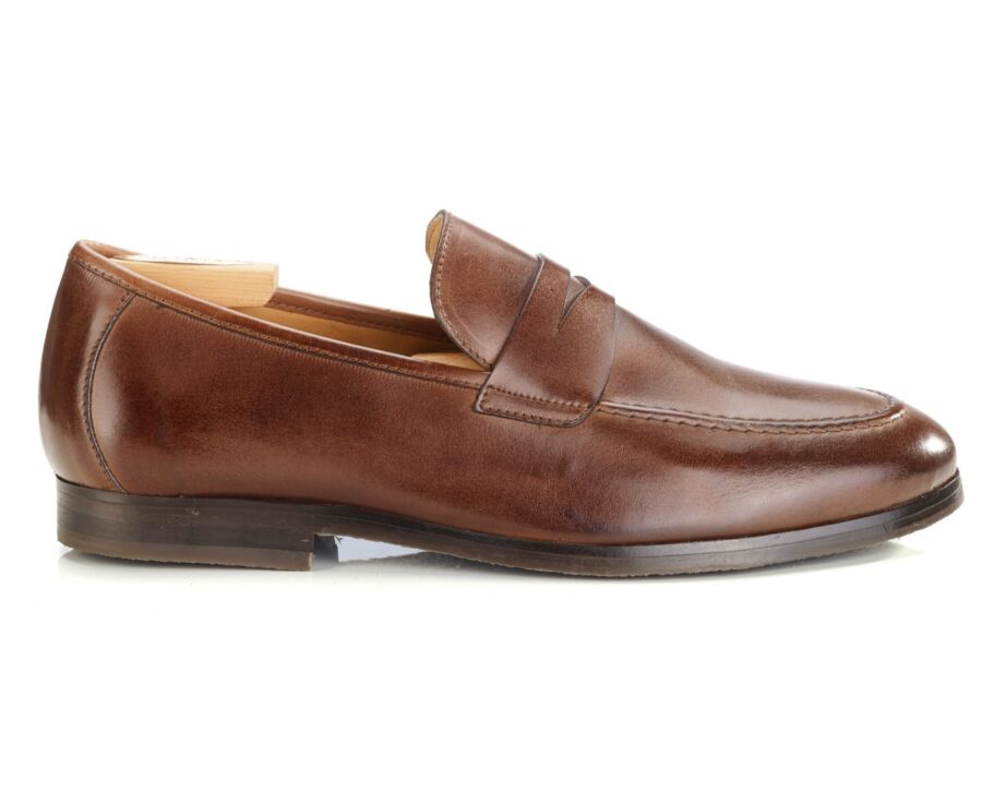 Patina Chocolate Men's penny loafers - Rubber Outsole - DERVIO II GOMME