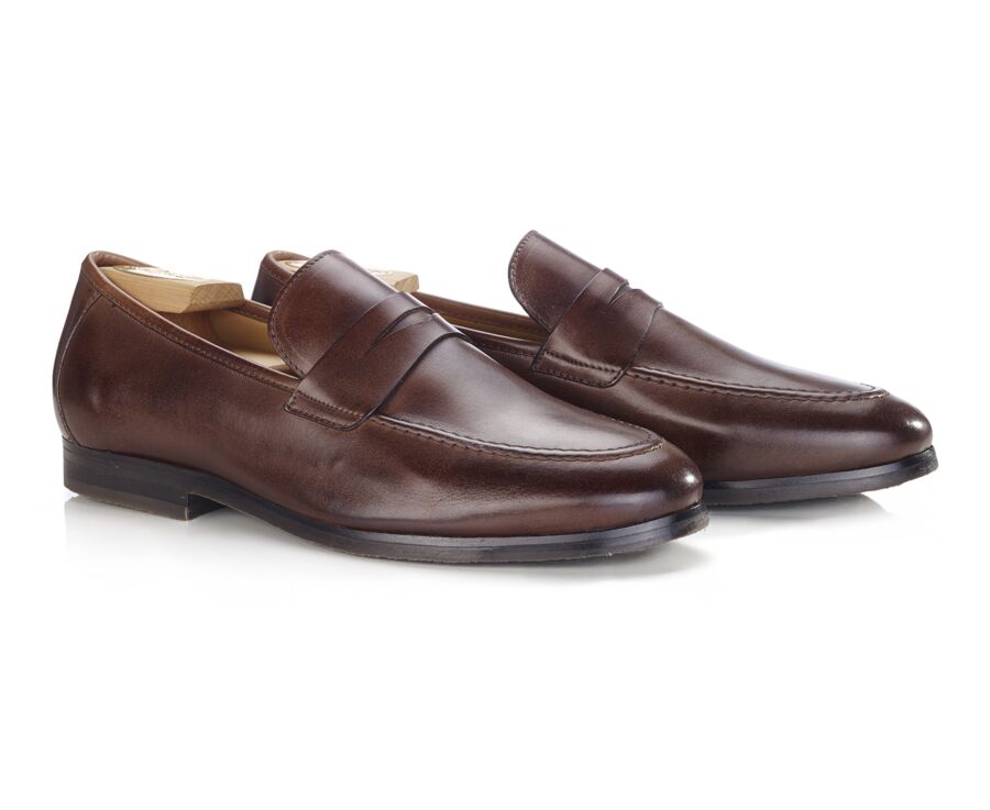 Patina Chocolate Men's penny loafers - Rubber Outsole - DERVIO II GOMME