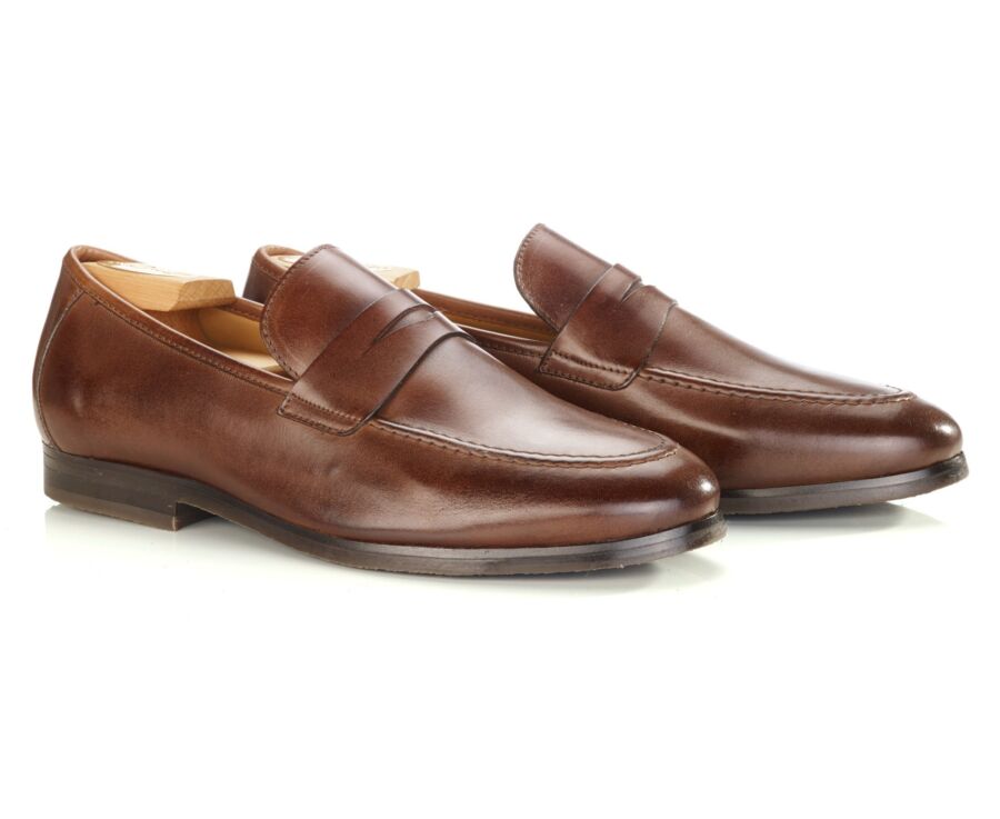 Patina Chocolate Men's penny loafers - Rubber Outsole - DERVIO II GOMME