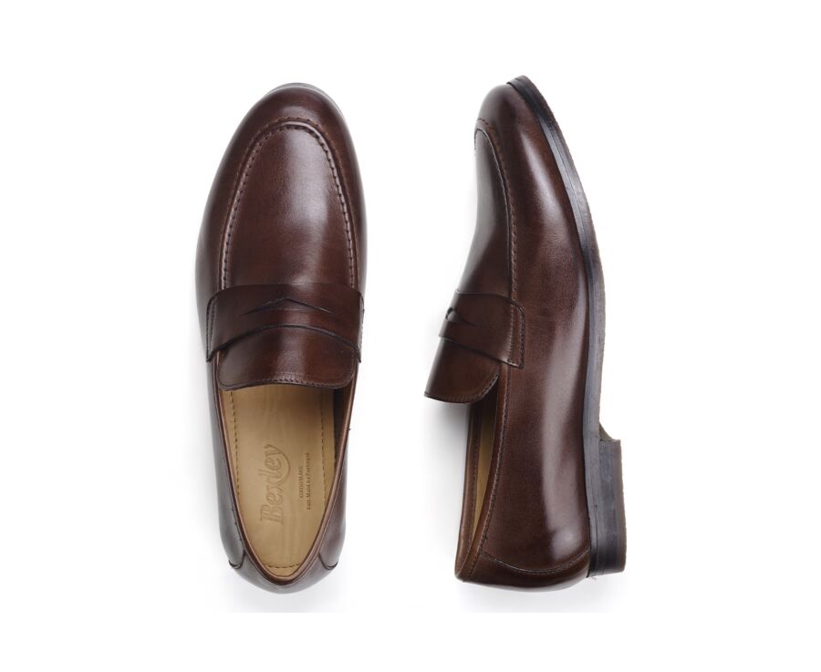 Patina Chocolate Men's penny loafers - Rubber Outsole - DERVIO II GOMME