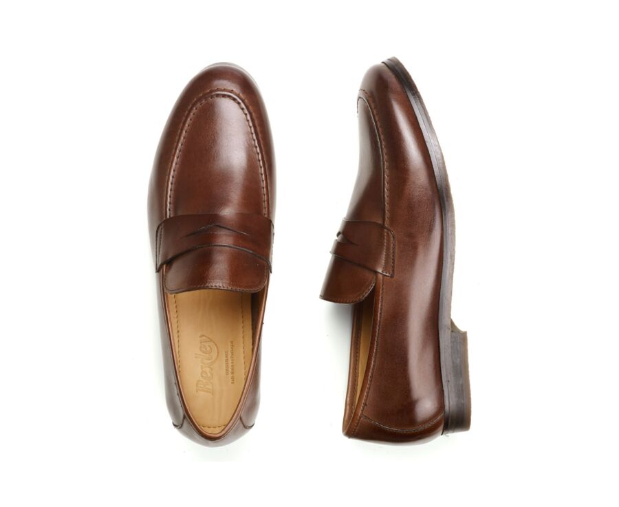 Patina Chocolate Men's penny loafers - Rubber Outsole - DERVIO II GOMME
