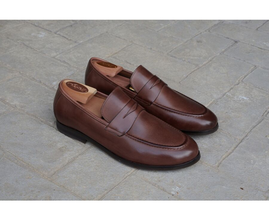 Patina Chocolate Men's penny loafers - Rubber Outsole - DERVIO II GOMME