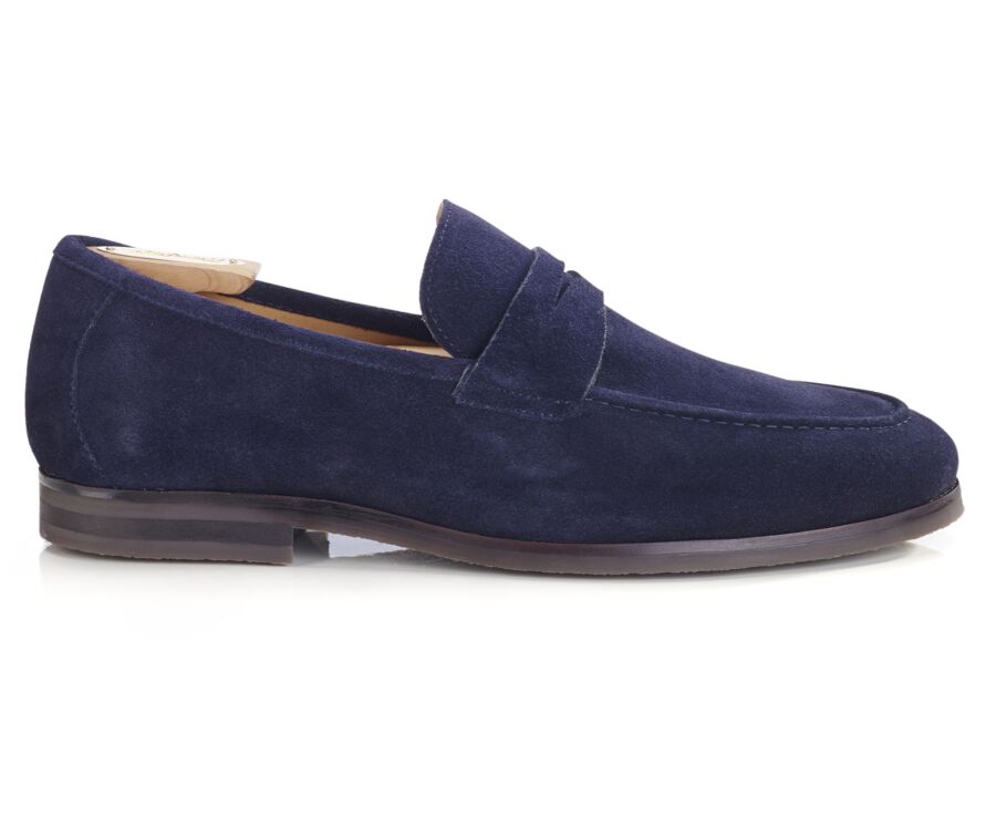 Navy Suede Men's penny loafers - Rubber Outsole - DERVIO II GOMME