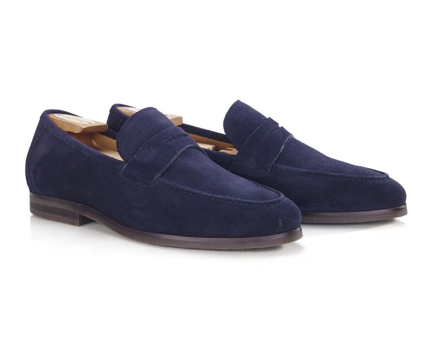 Navy Suede Men's penny loafers - Rubber Outsole - DERVIO II GOMME
