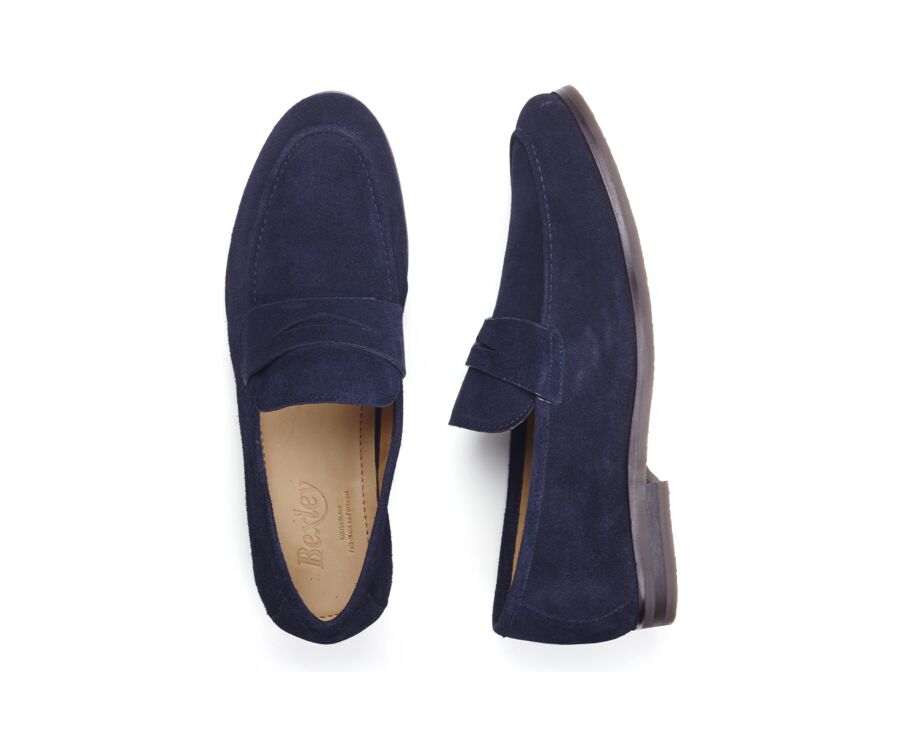 Navy Suede Men's penny loafers - Rubber Outsole - DERVIO II GOMME