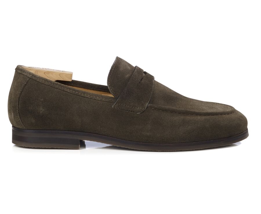 Khaki Suede Men's penny loafers - Rubber Outsole - DERVIO II GOMME