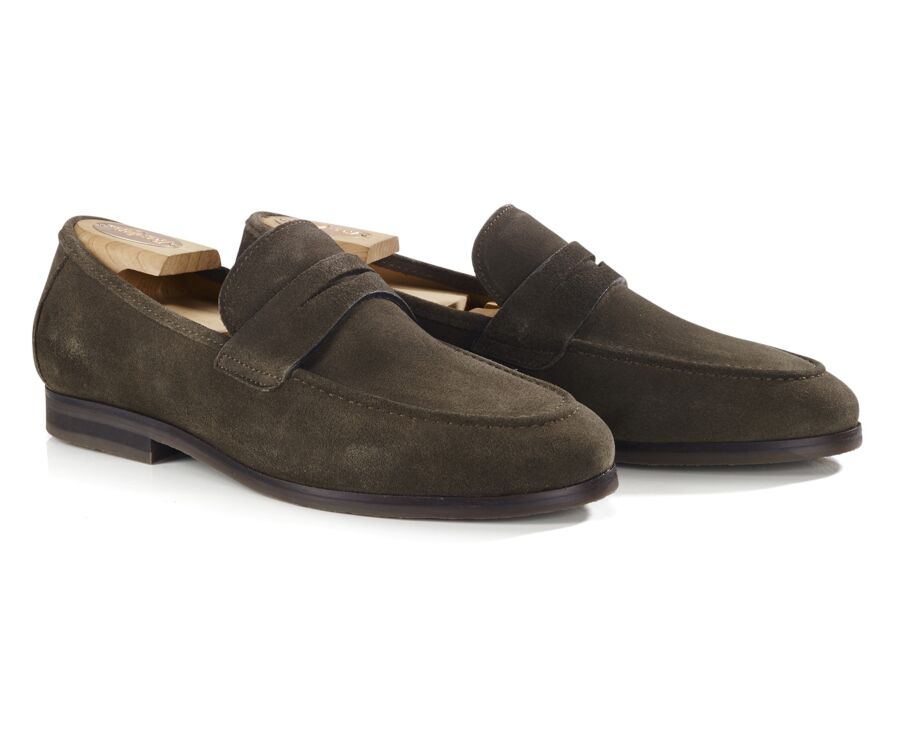 Khaki Suede Men's penny loafers - Rubber Outsole - DERVIO II GOMME