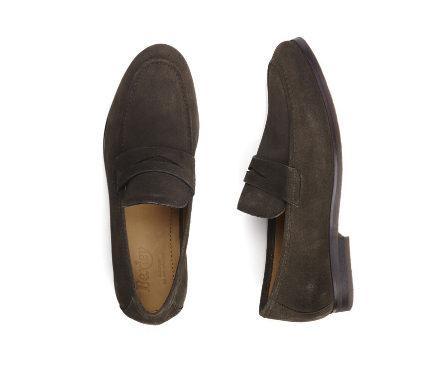 Khaki Suede Men's penny loafers - Rubber Outsole - DERVIO II GOMME