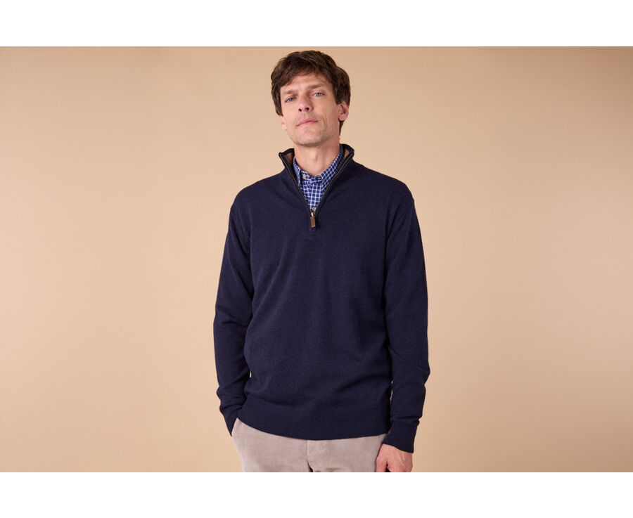 Mottled  Hazelnut and Navy half-zip wool jumper - KEYDEN II