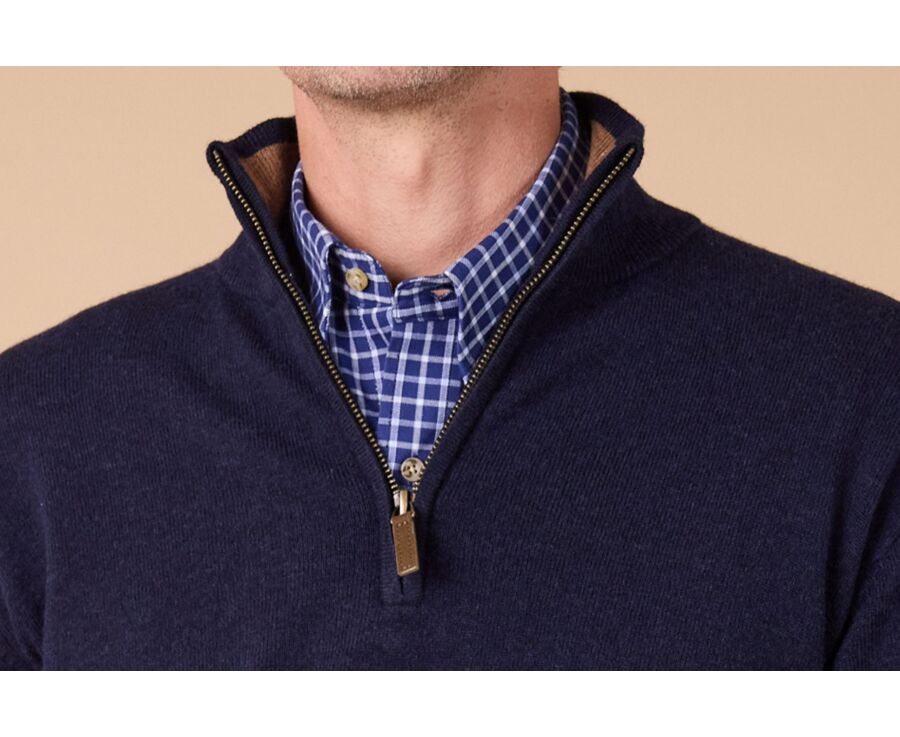 Mottled  Hazelnut and Navy half-zip wool jumper - KEYDEN II