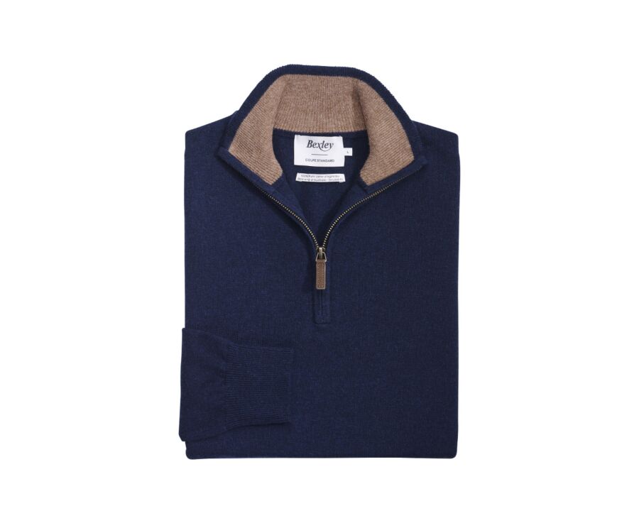 Mottled  Hazelnut and Navy half-zip wool jumper - KEYDEN II