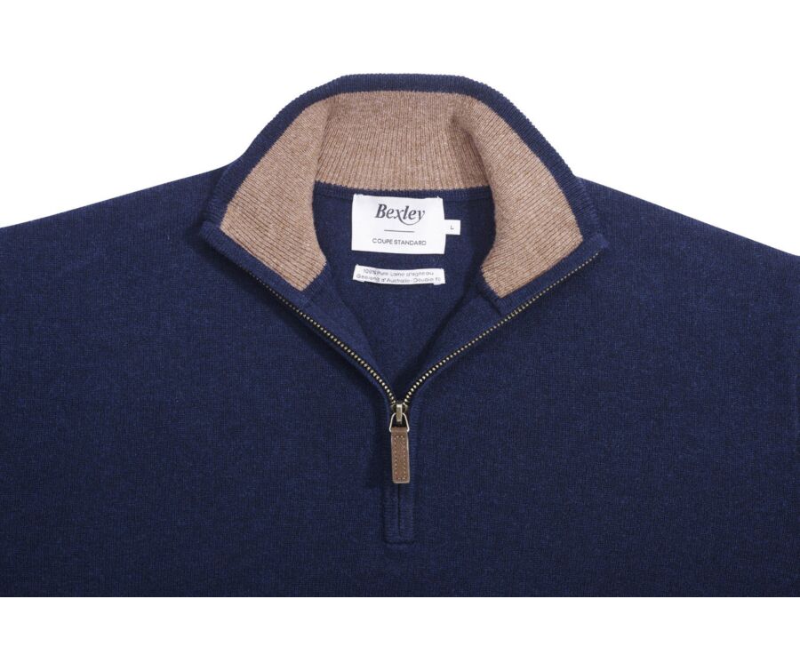 Mottled  Hazelnut and Navy half-zip wool jumper - KEYDEN II