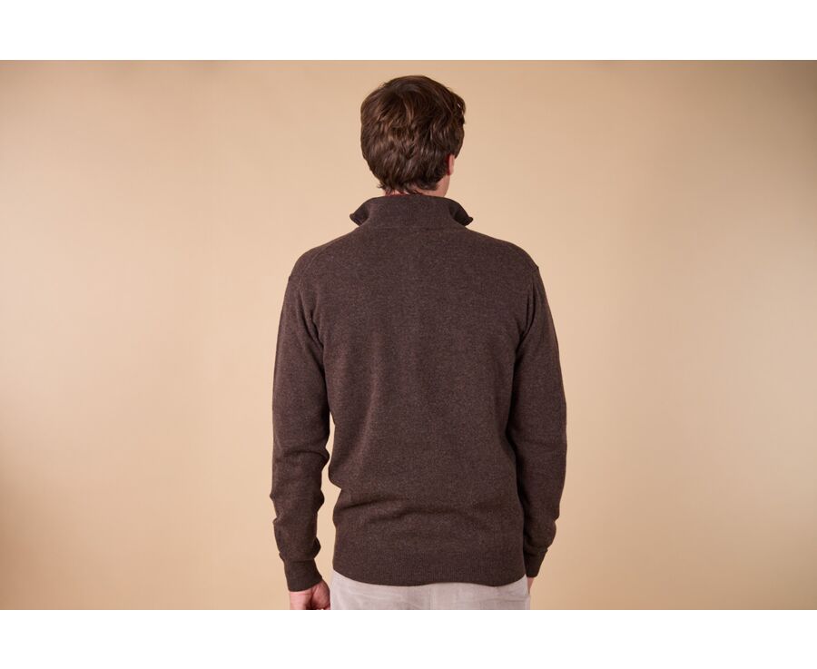 Dark Chocolate and Dark Heather Blue  half-zip wool jumper - KEYDEN II