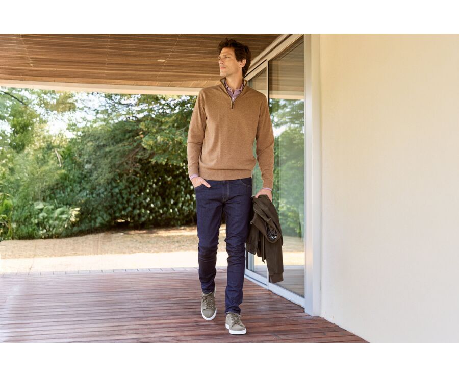 Hazelnut and Heather Grey half-zip wool jumper - KEYDEN II