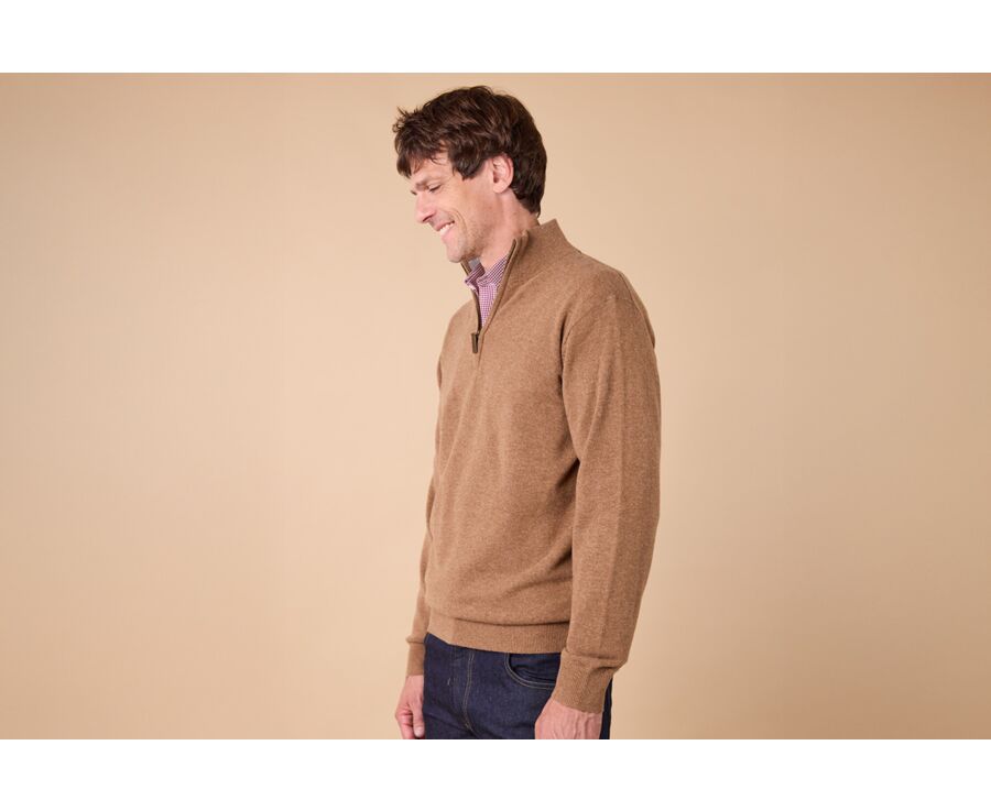 Hazelnut and Heather Grey half-zip wool jumper - KEYDEN II