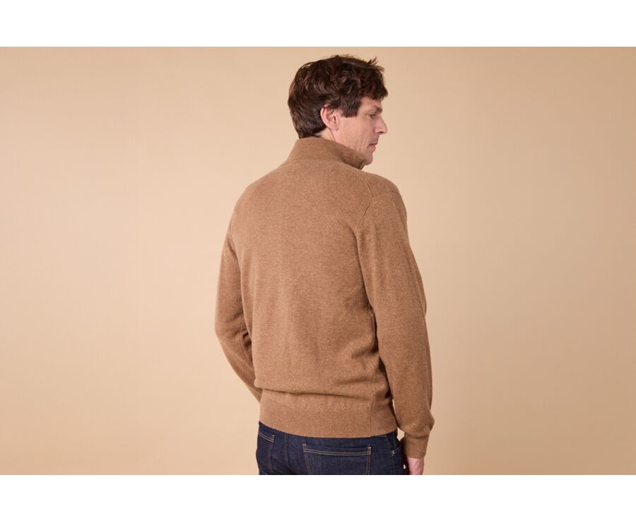 Hazelnut and Heather Grey half-zip wool jumper - KEYDEN II