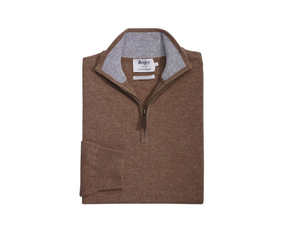 Hazelnut and Heather Grey half-zip wool jumper - KEYDEN II