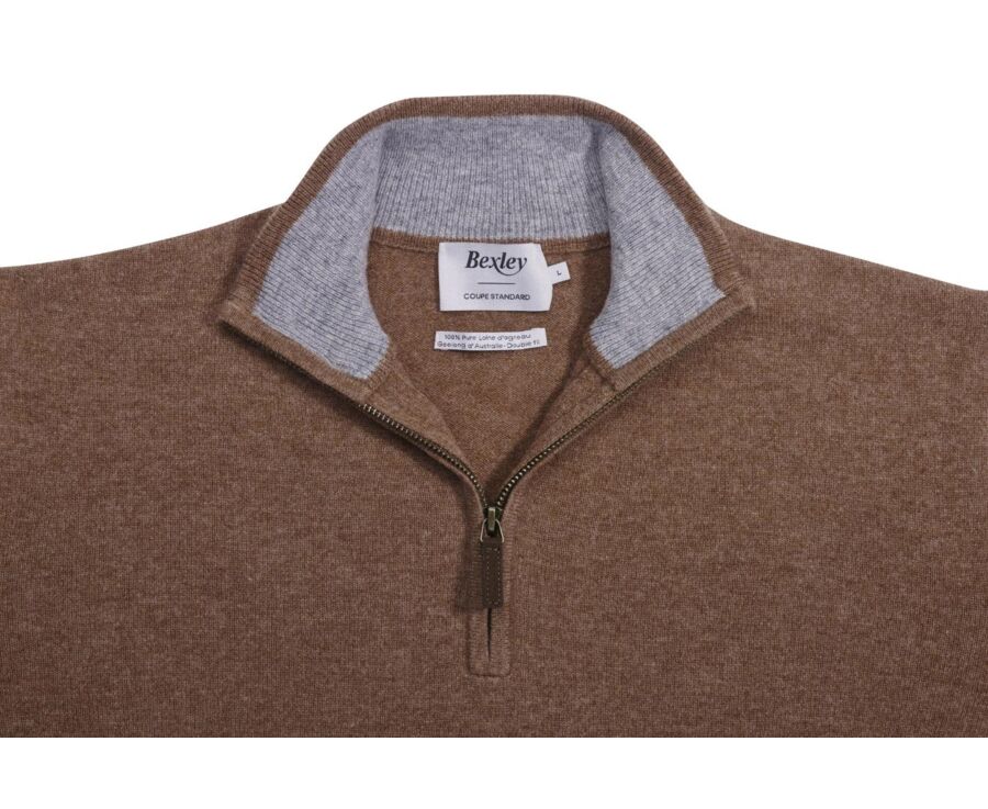 Hazelnut and Heather Grey half-zip wool jumper - KEYDEN II