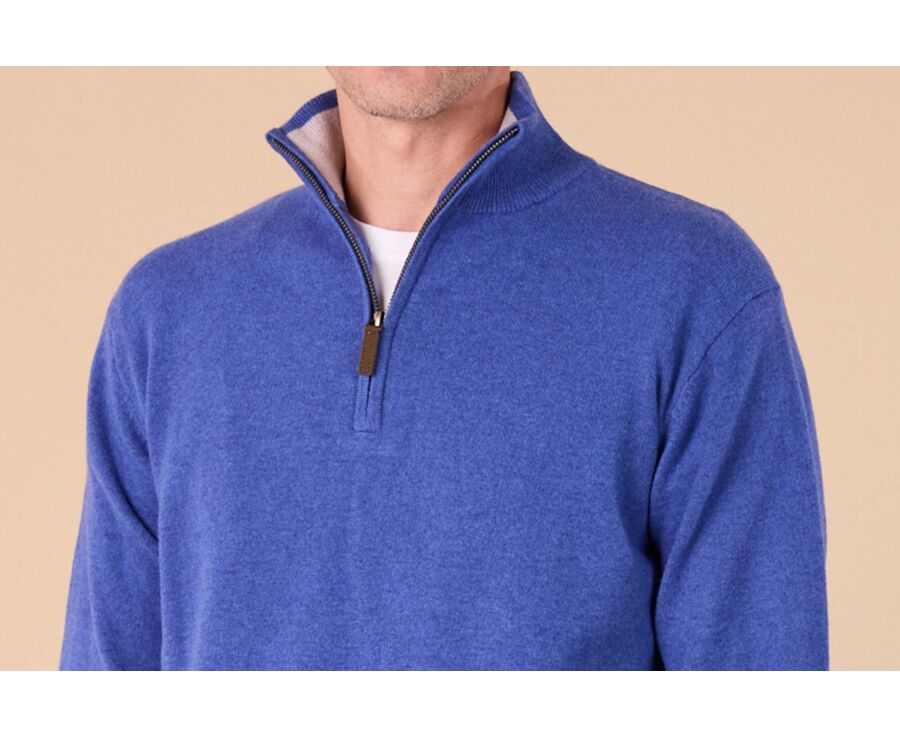 Heather Denim Blue and Light Beige  half-zip wool jumper - KEYDEN II