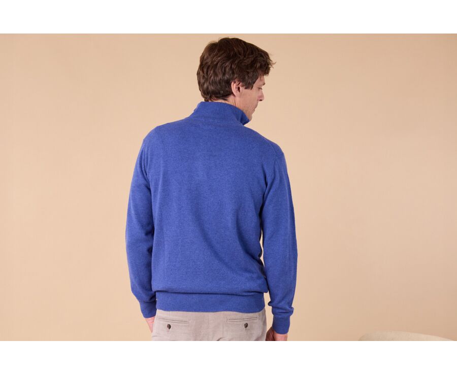 Heather Denim Blue and Light Beige  half-zip wool jumper - KEYDEN II