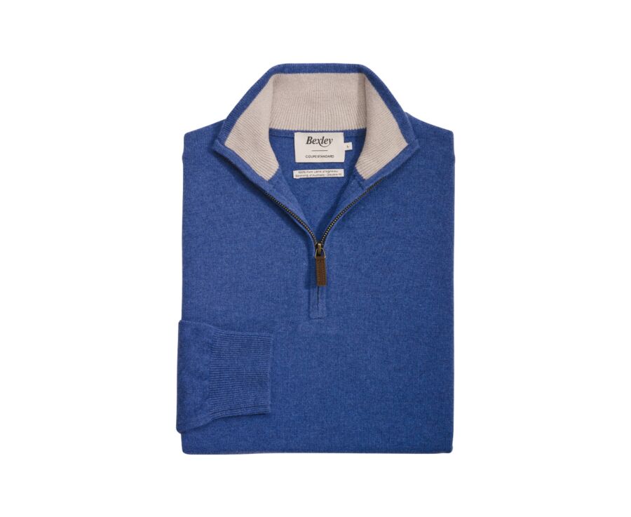 Heather Denim Blue and Light Beige  half-zip wool jumper - KEYDEN II