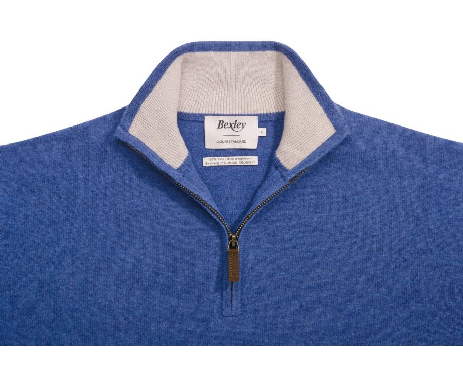 Heather Denim Blue and Light Beige  half-zip wool jumper - KEYDEN II