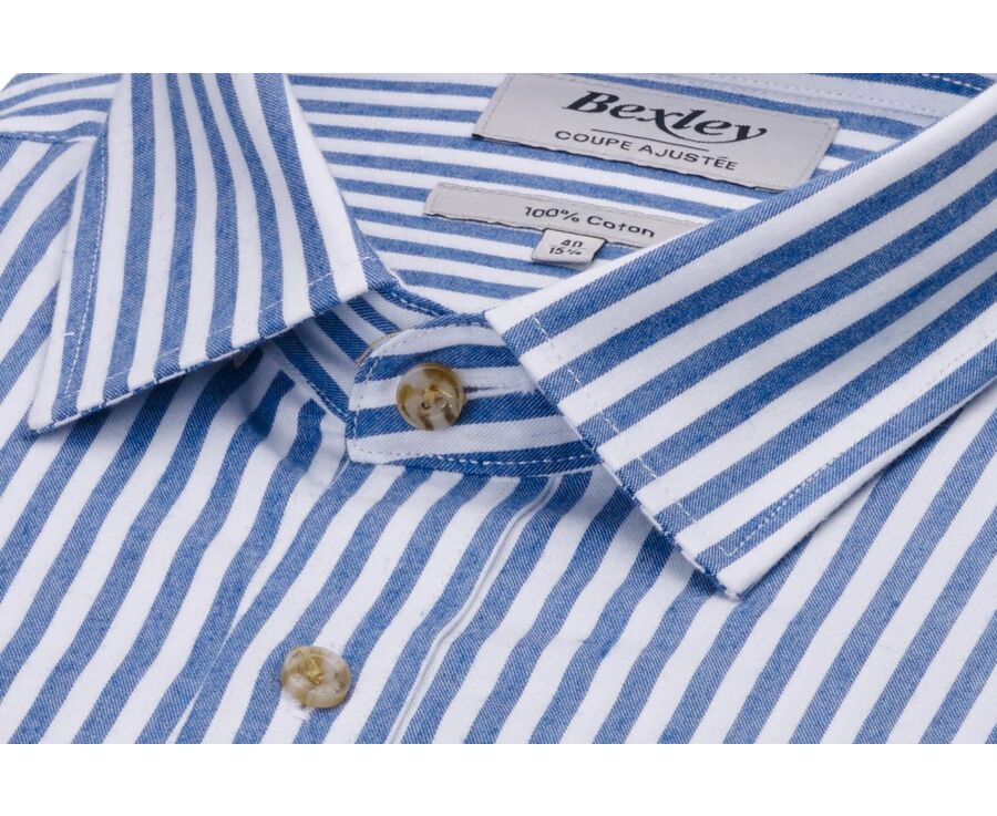 Flannel shirt for Men – Ecru and blue stripes - SIMION II