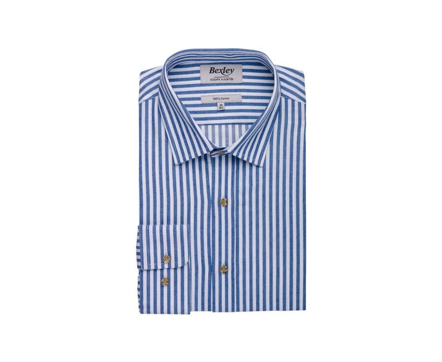 Flannel shirt for Men – Ecru and blue stripes - SIMION II