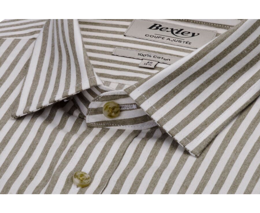 Flannel shirt – Ecru and Khaki stripes - SIMION II