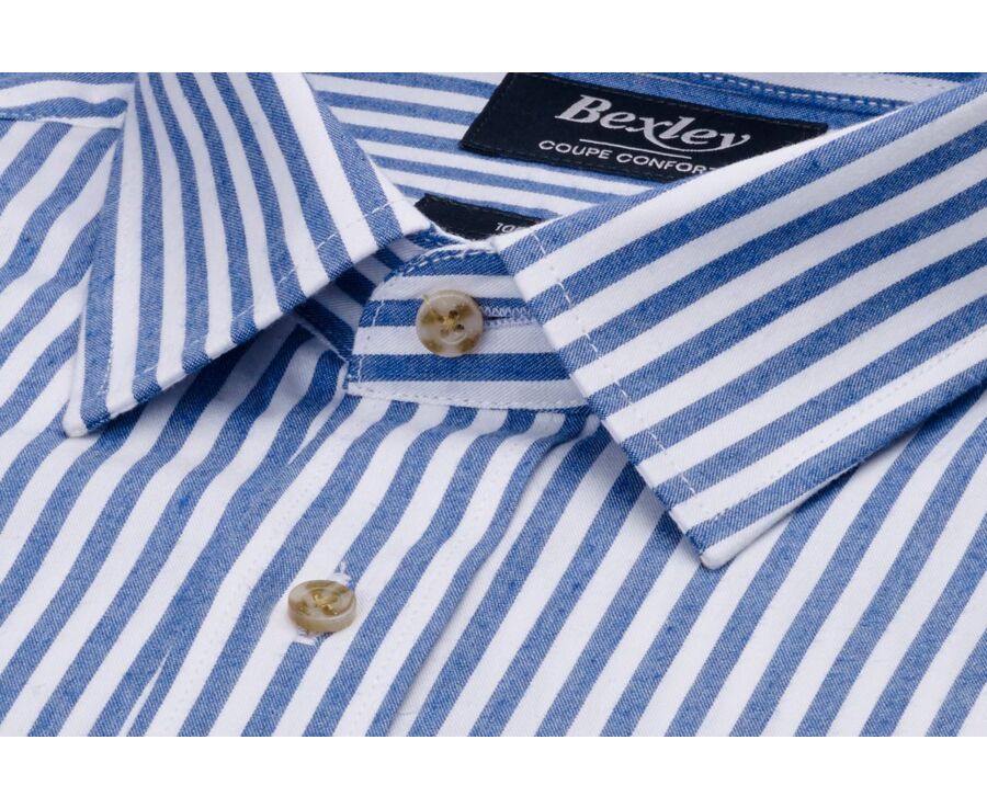 Flannel shirt – Ecru and blue stripes - SIMILIEN