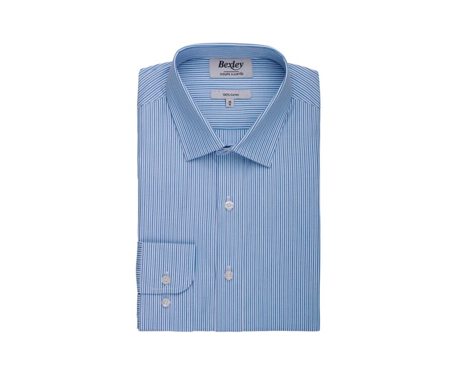 Men’s fine striped shirt in blue and green - FLORIEN