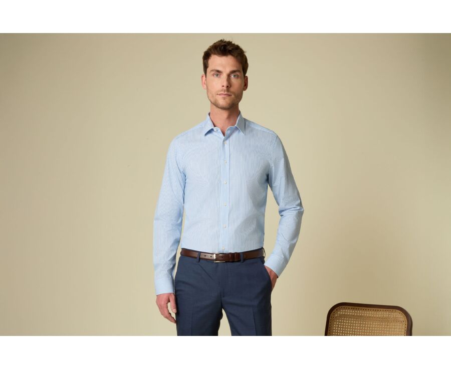 Men’s fine striped shirt in blue and green - FLORIEN