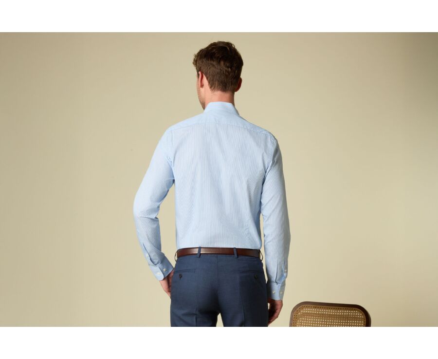 Men’s fine striped shirt in blue and green - FLORIEN