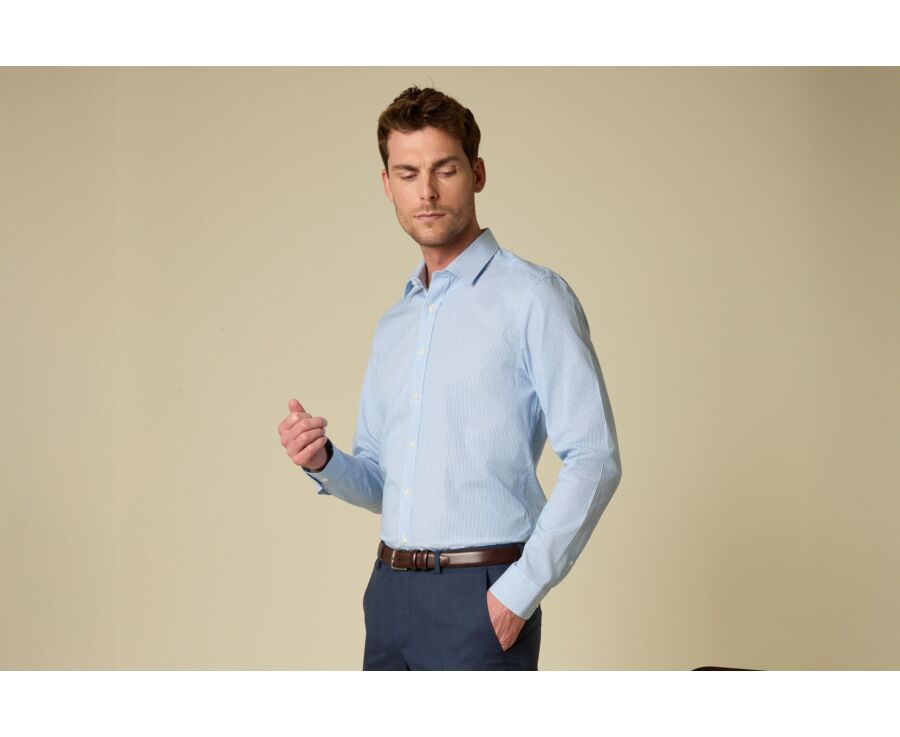 Men's poplin shirt – Blue & Green stripes - FLORIEN