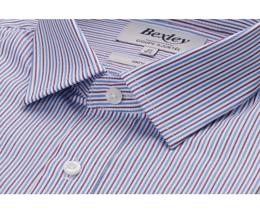 Men's poplin shirt – Blue and burgundy stripes - FLORIEN