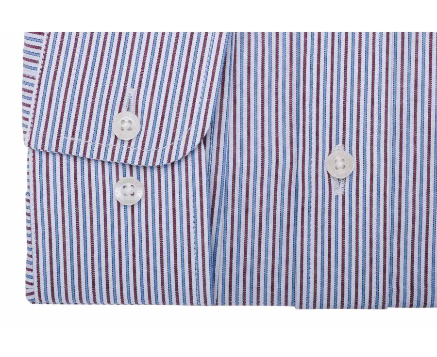 Men's poplin shirt – Blue and burgundy stripes - FLORIEN