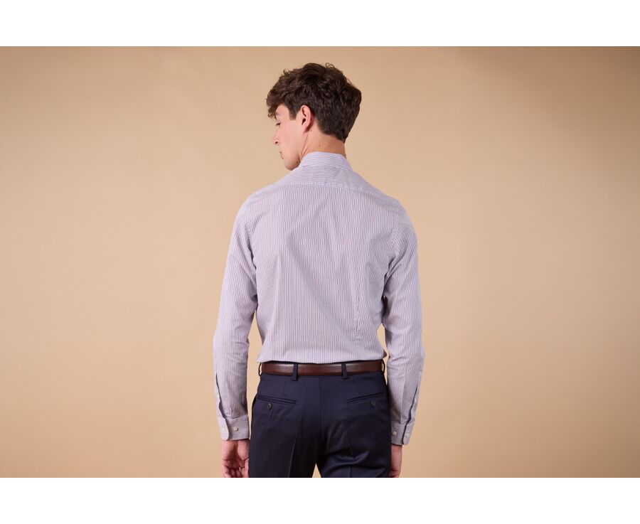 Men's poplin shirt – Blue and burgundy stripes - FLORIEN