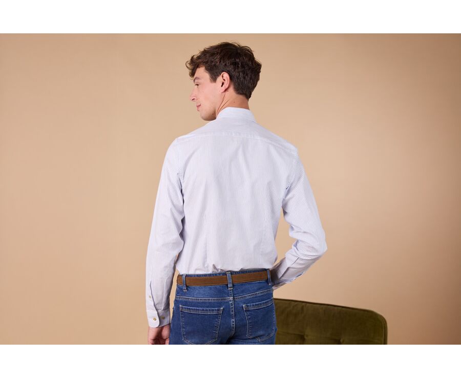 Flannel shirt for Men– Blue and Ecru stripes - SIMIAS