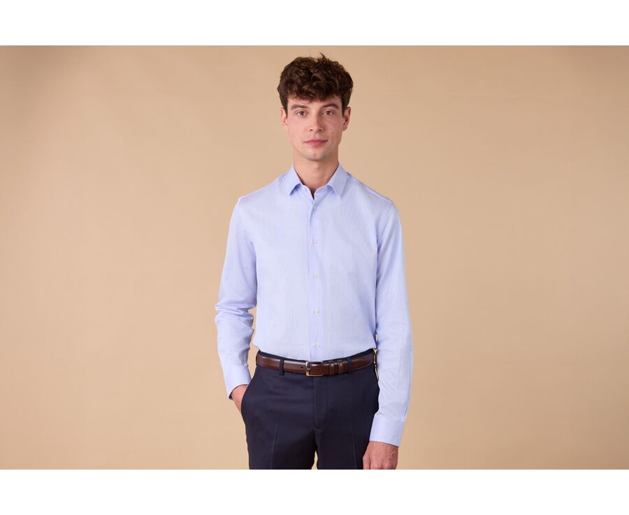 Twill Shirt for Men – Light Blue & White Stripes - DUNANT CLASSIC