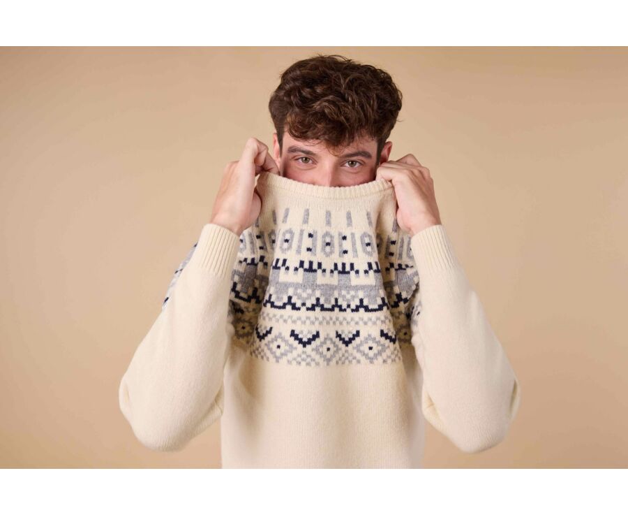 Crew neck jumper with Icelandic style – Ecru - ELVAR