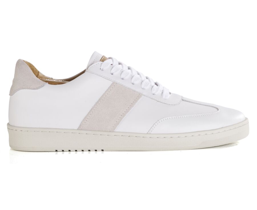Men’s leather sneakers – White and ecru suede - NANGKITA