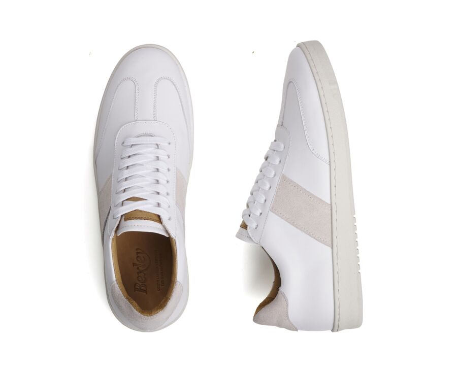 Men’s leather sneakers – White and ecru suede - NANGKITA