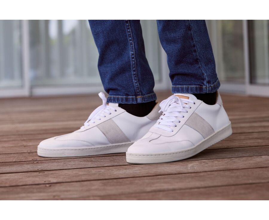 Men’s leather sneakers – White and ecru suede - NANGKITA