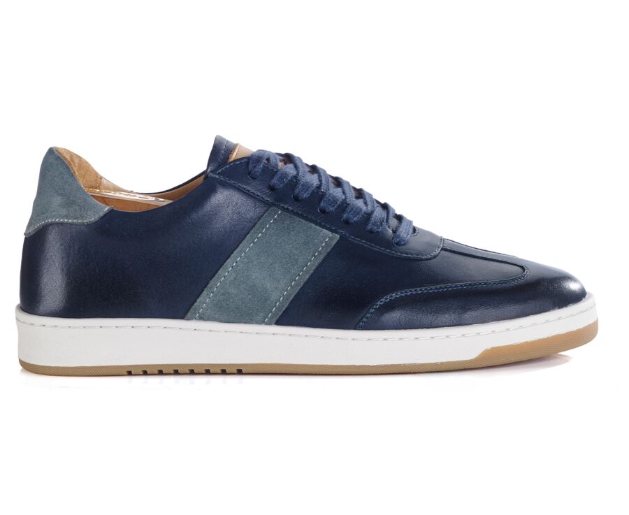 Men’s leather sneakers – Patinated navy and grey suede - NANGKITA