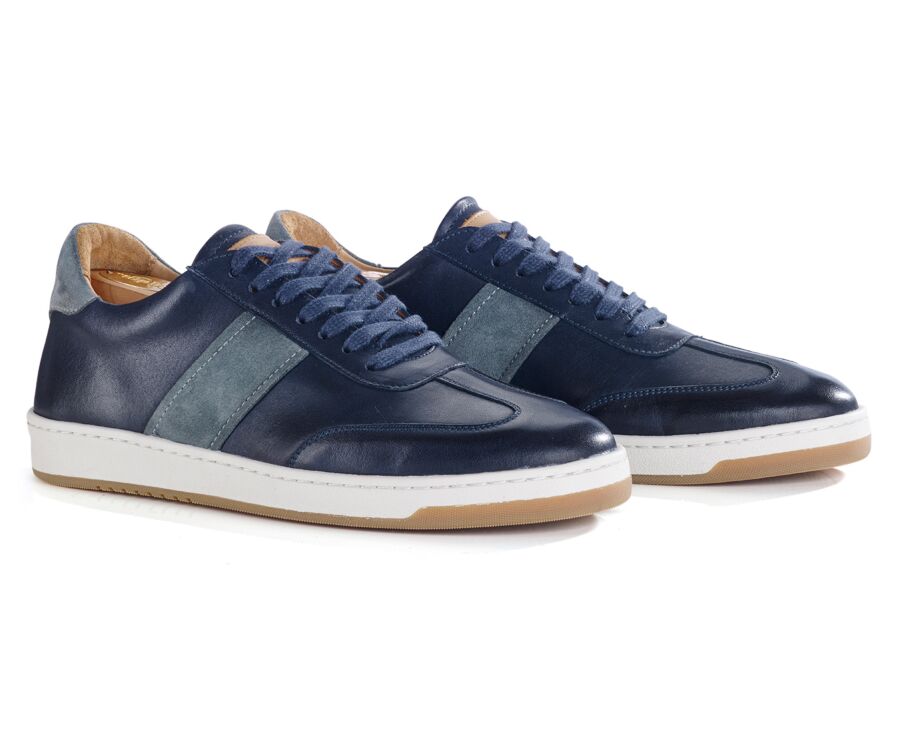 Men’s leather sneakers – Patinated navy and grey suede - NANGKITA