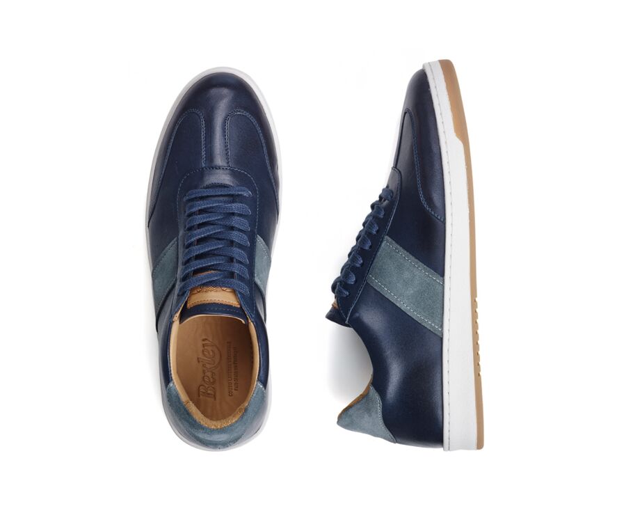 Men’s leather sneakers – Patinated navy and grey suede - NANGKITA