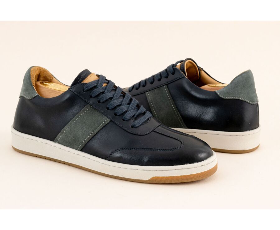 Men’s leather sneakers – Patinated navy and grey suede - NANGKITA